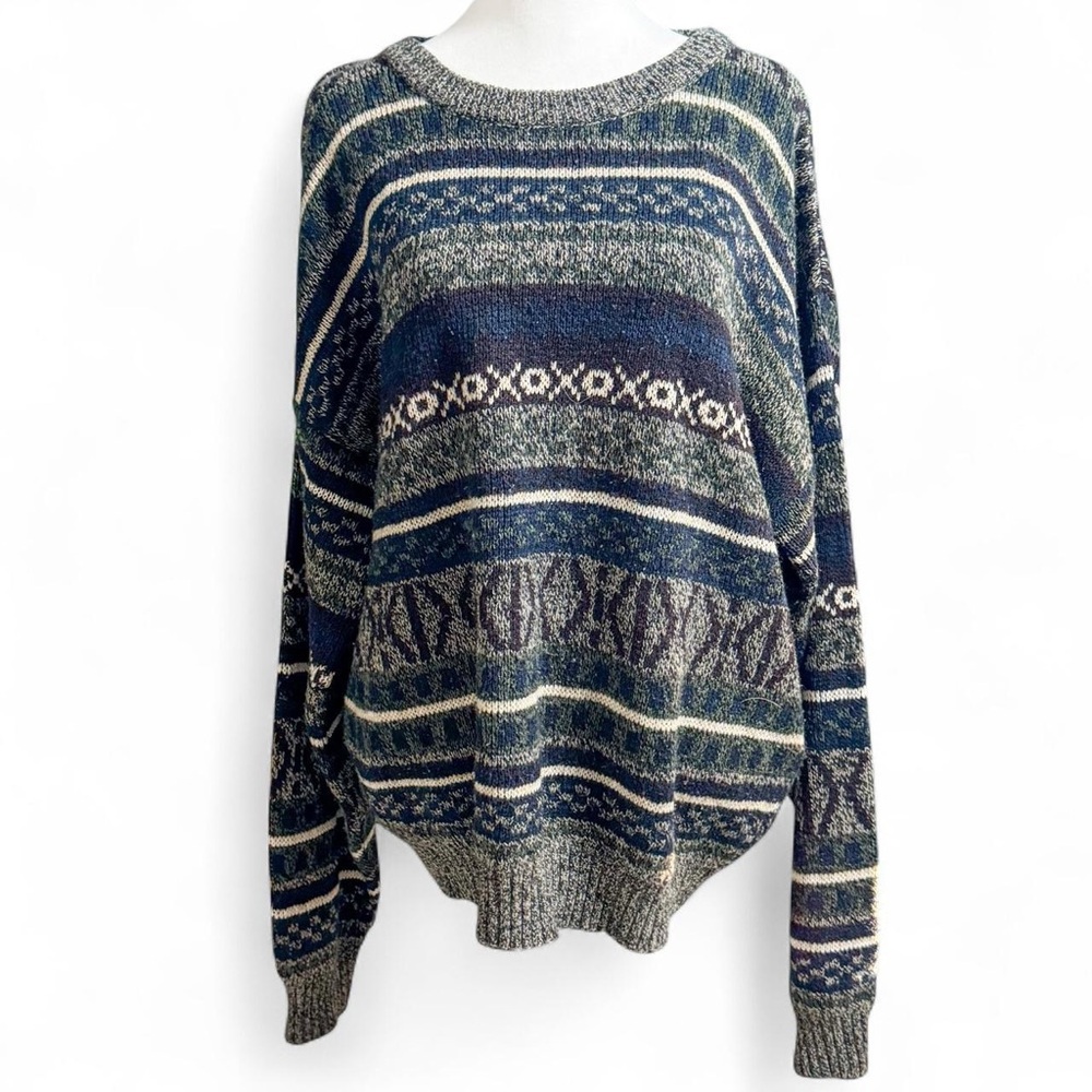 Men’s Blue Patterned Sweater Basic Editions Vinta… - image 1
